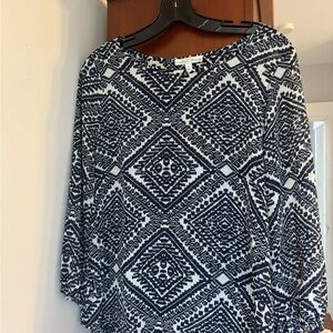 Navy and White Geometric Women's Top